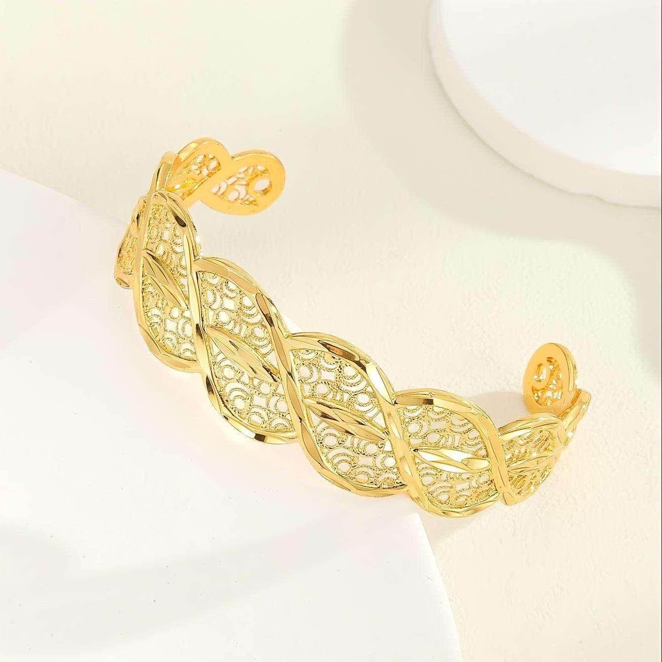 18K Gold Twisted Open Cuff Bracelet for Women - ZA-Zola