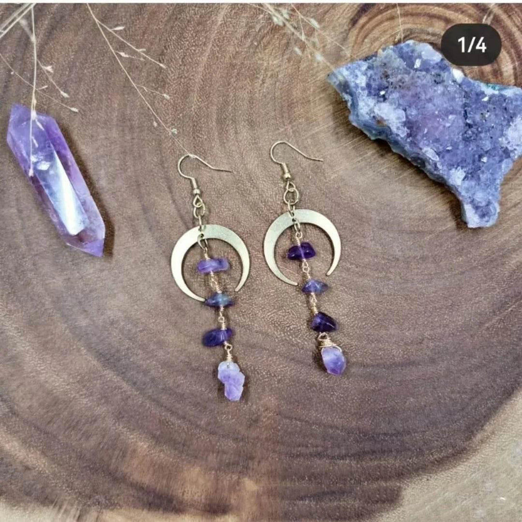 Handmade Amethyst Butterfly & Moon Earrings – Unique Jewelry - ZA-Zola