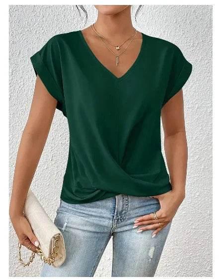 V-Neck Irregular Knot Summer T-Shirt for Women - ZA-Zola