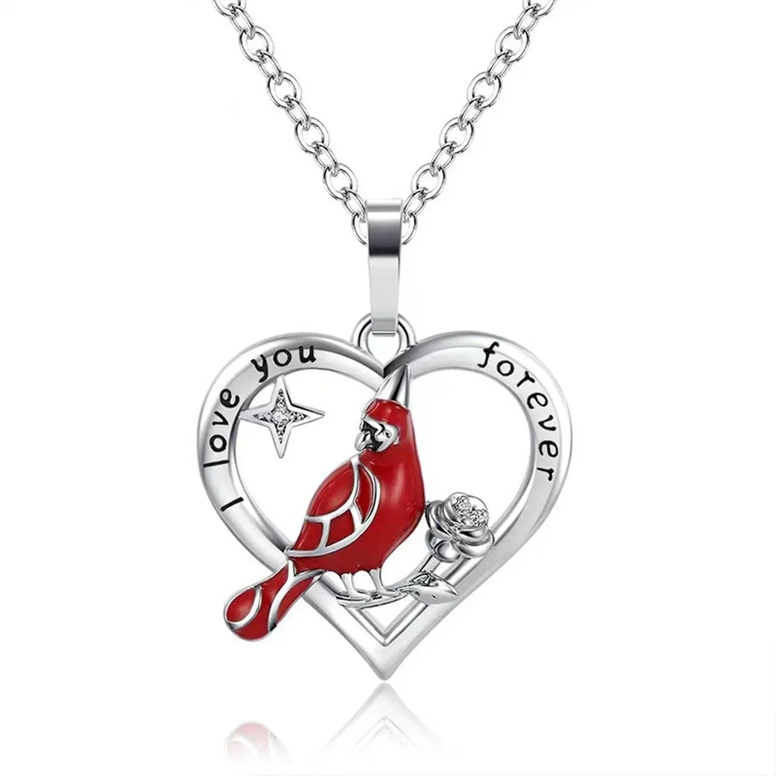 Heart Shaped Cardinal Pendant Necklace Gift - ZA-Zola