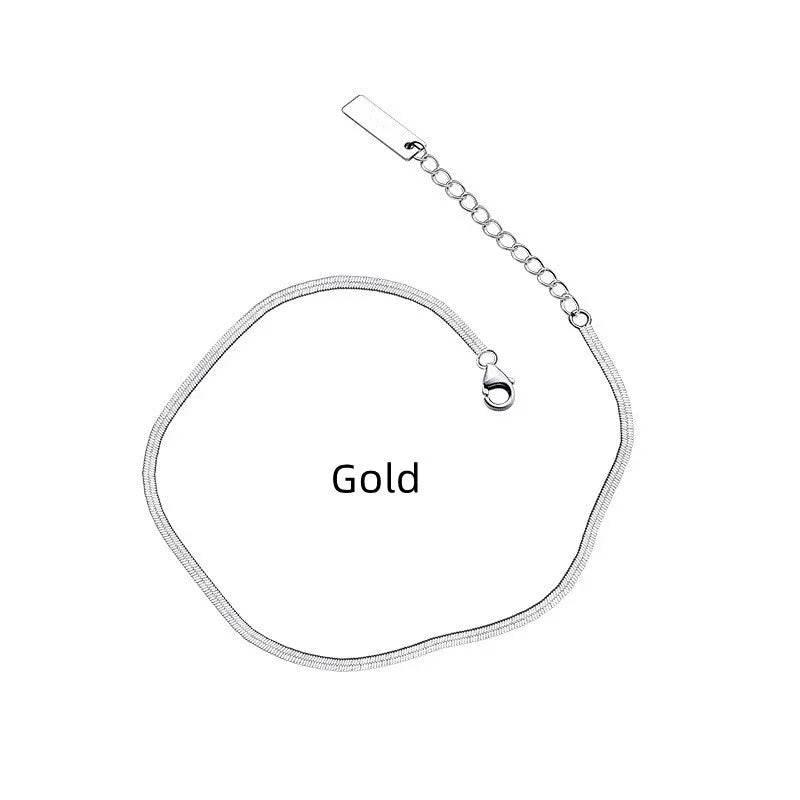 S925 Silver Flat Snake Bone Chain Anklet - ZA-Zola