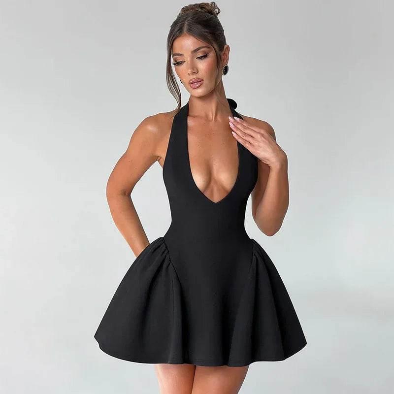 Sexy Deep V-neck Halter Dress for Party – Slim Fit - ZA-Zola