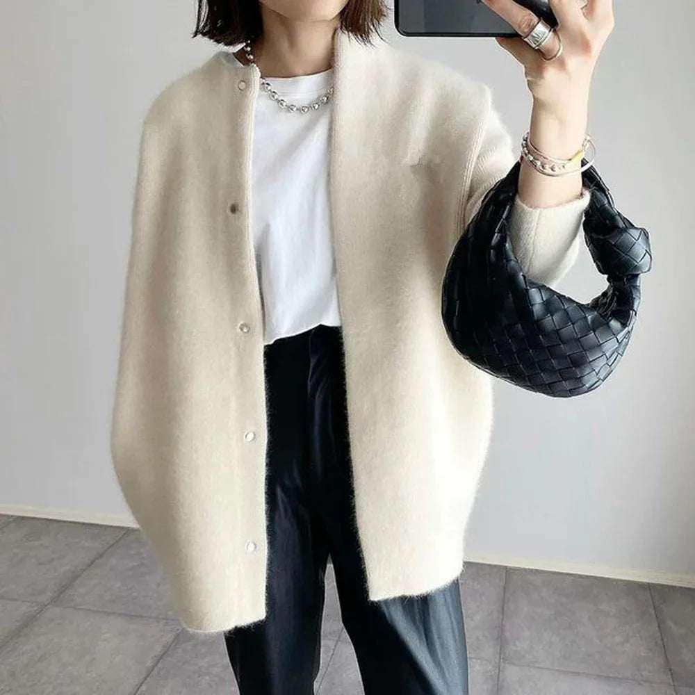 Loose Round Neck Cardigan Women Casual Knit Coat - ZA-Zola
