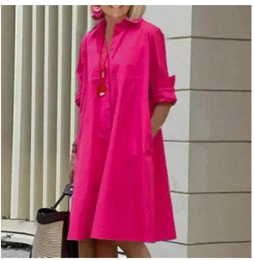 Solid Color Long Sleeve Shirt Dress for Women - ZA-Zola