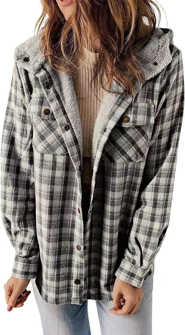Plaid Hooded Woolen Coat | Thick Fleece Warm Jacket - ZA-Zola