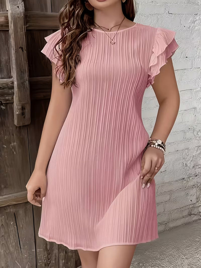 High-End Pleated Ruffle Solid Color Patchwork Midi Dress for Women