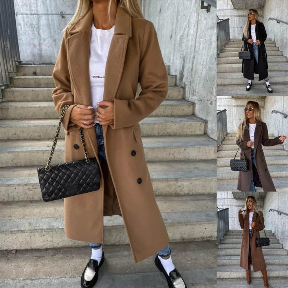 Women’s Double-Breasted Lapel Jacket With Belt Winter Coat - ZA-Zola