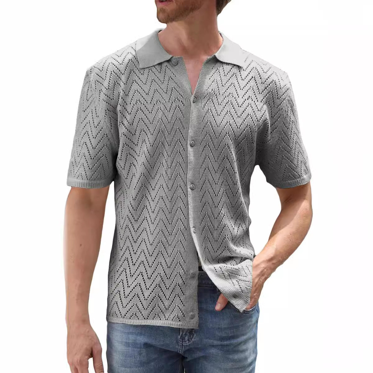 Men’s Summer Hollowed Leisure Short Sleeve Shirt