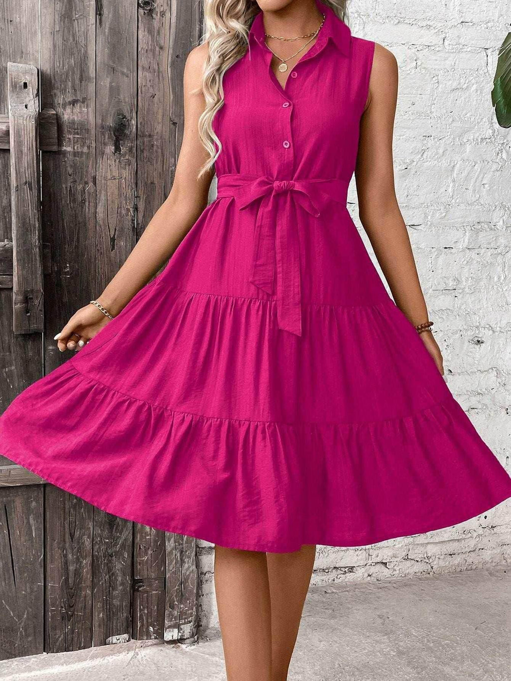 Belted Ruffle Shirt Dress – Chic Vacation Midi - ZA-Zola