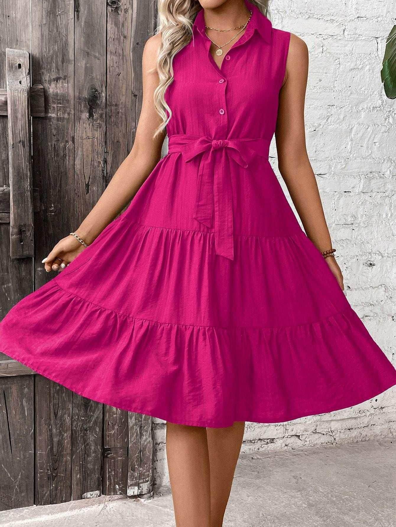 Belted Ruffle Shirt Dress – Chic Vacation Midi - ZA-Zola