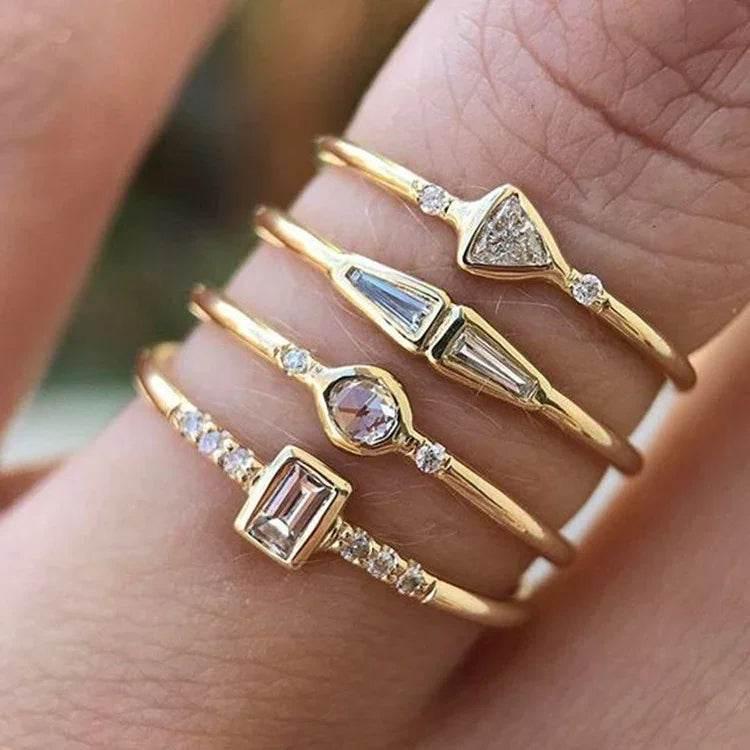 Square Zircon 4-Piece Gold Ring Set for Women - ZA-Zola