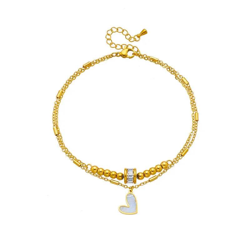 Boho Love Heart Double Layer Anklet – Chic Gold Jewelry - ZA-Zola