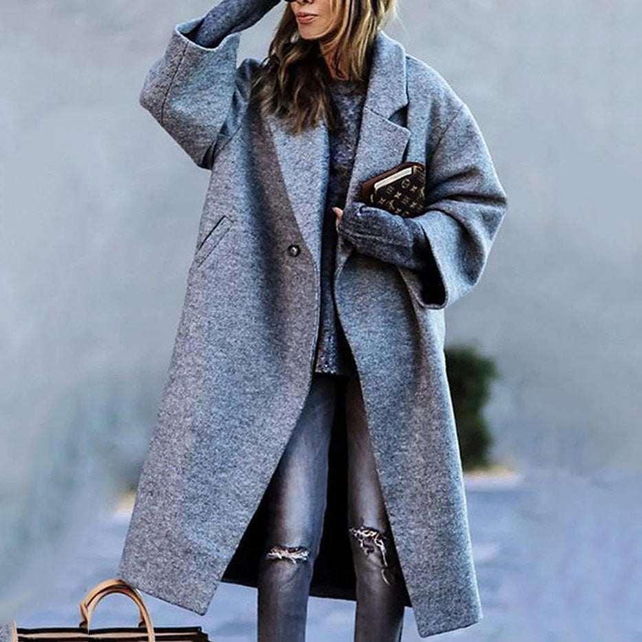Women Plaid Long Coat Color Match Loose Fit - ZA-Zola