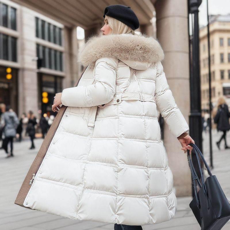 Winter Long Jacket With Fur Hood & Belt for Women - ZA-Zola