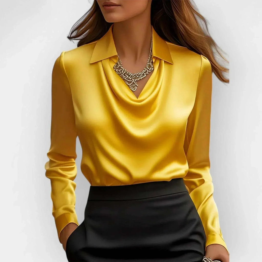 Elegant Satin Draped Swing Collar Blouse - ZA-Zola