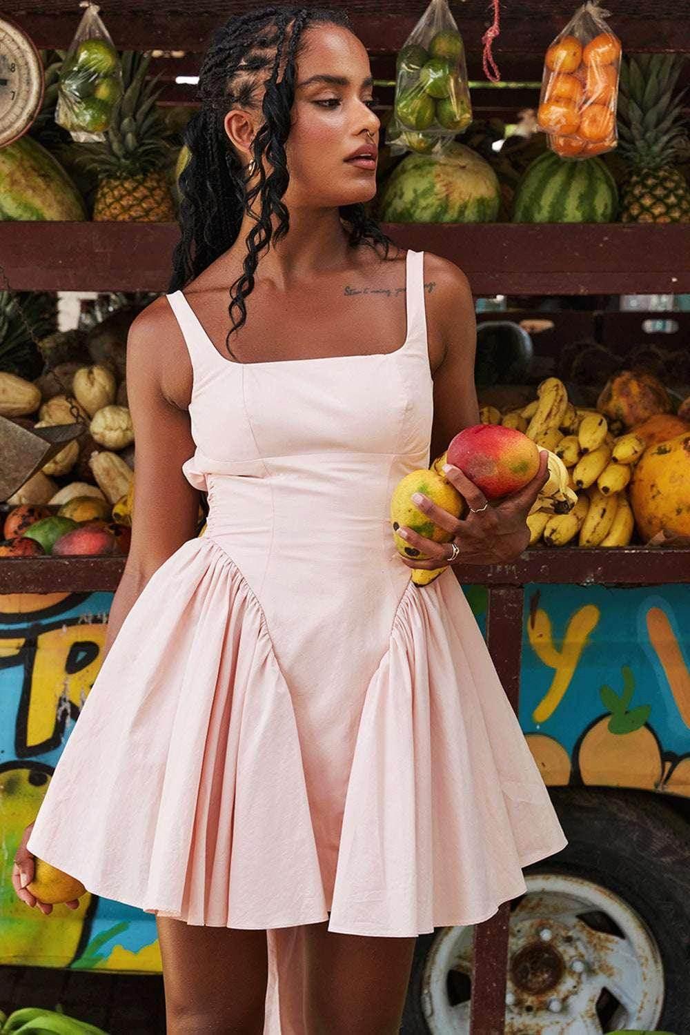 Square Neck Sleeveless Backless Bow Mini Dress – Summer Elegance - ZA-Zola