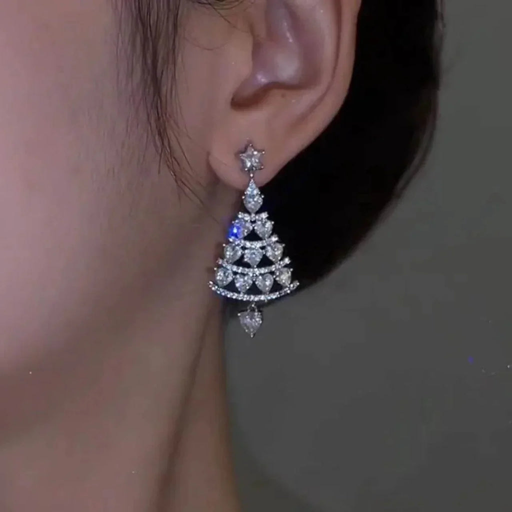 Silver Christmas Tree Earrings - Festive Holiday Jewelry - ZA-Zola