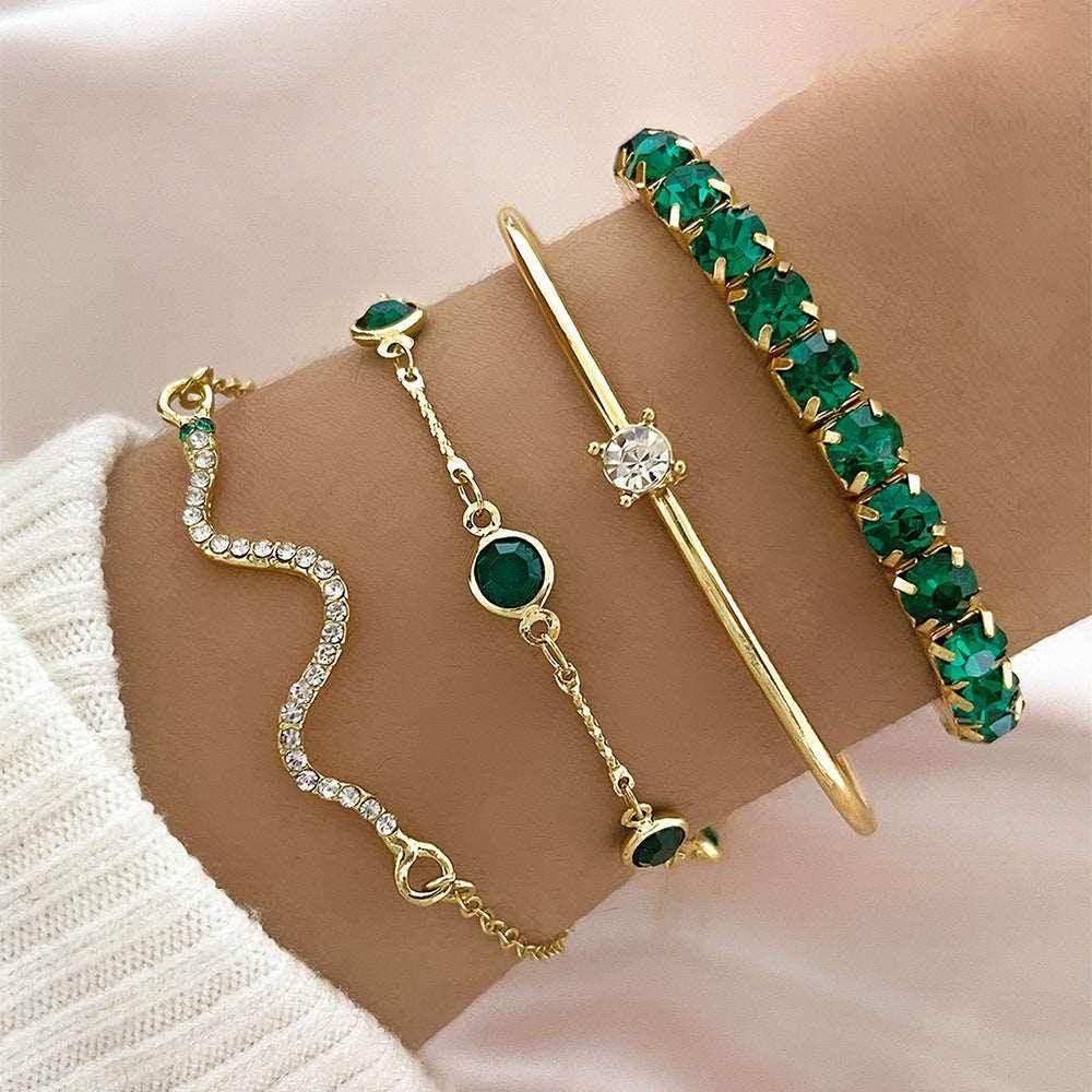 Green Diamond Stretch Bracelet Set | Women's Jewelry - ZA-Zola