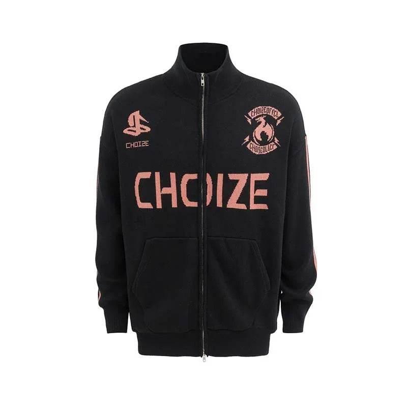 Retro Alphabet Jacquard Sweater - Men's Stand Collar Coat - ZA-Zola