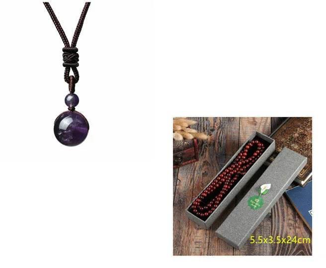 Natural Obsidian & Amethyst Pendant Necklace - ZA-Zola