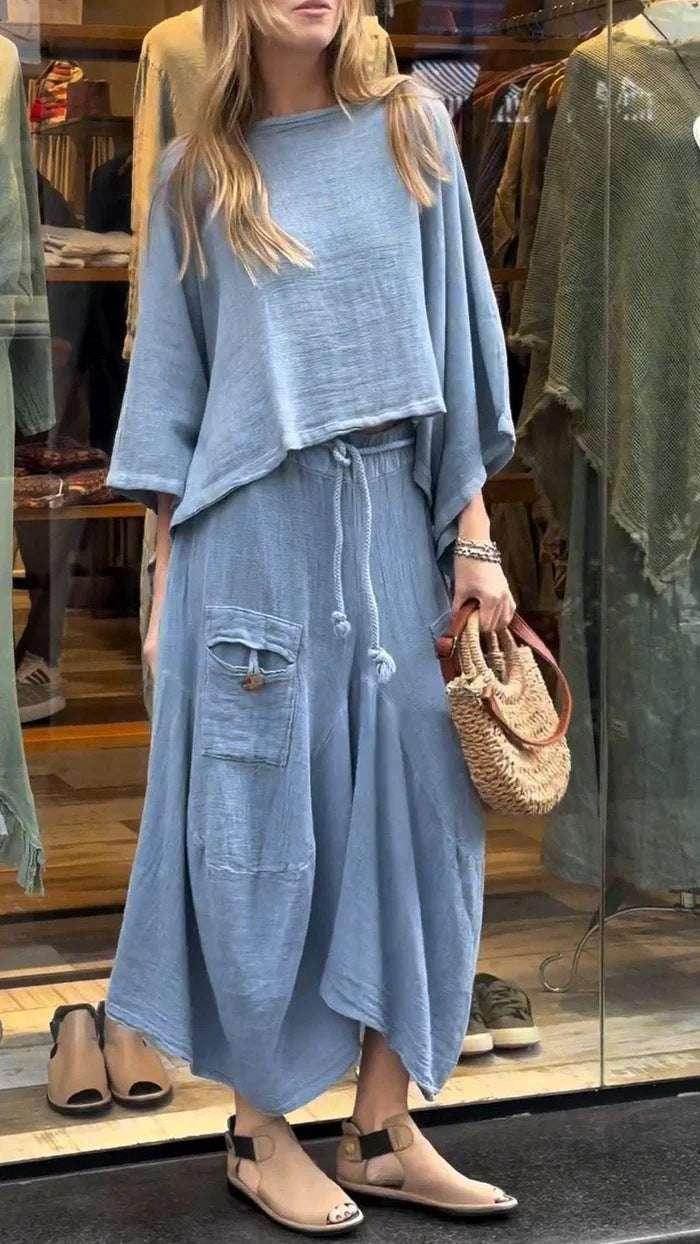Loose Solid Color Two-Piece Dress Set - ZA-Zola