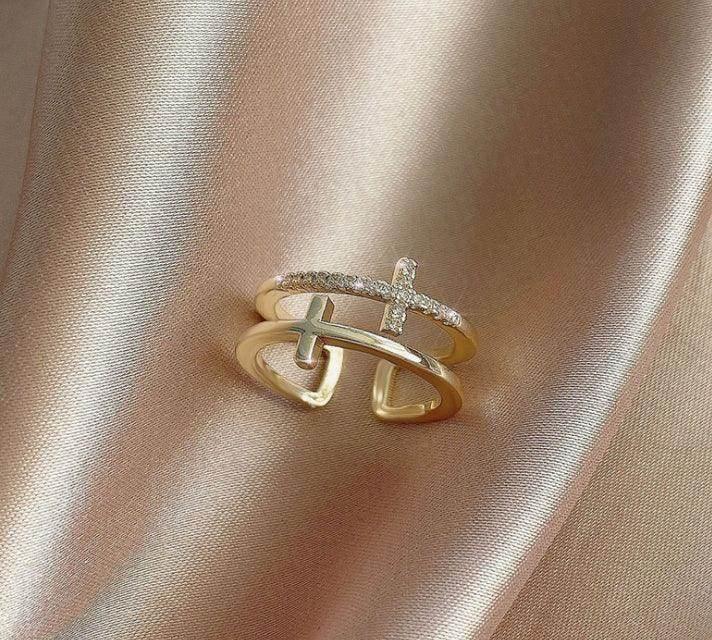 Shop Double Cross Zircon Ring - Adjustable - Buy Now! - ZA-Zola