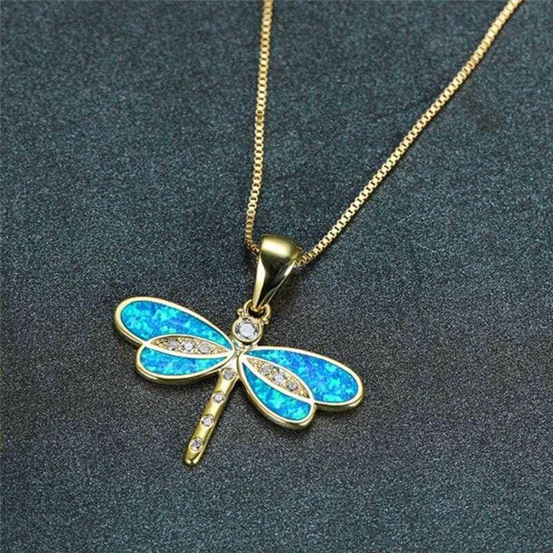 Opal Dragonfly Pendant Necklace for Women - ZA-Zola