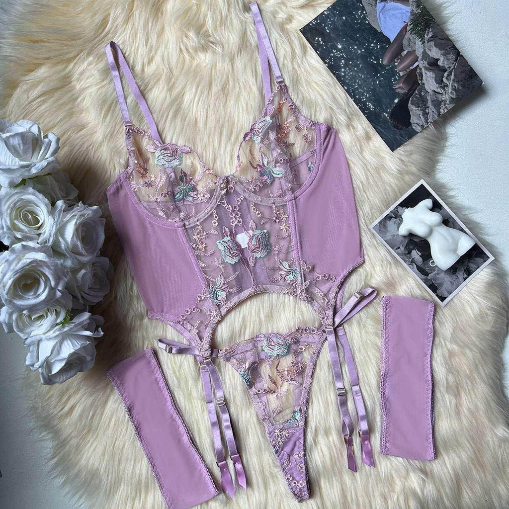 Three-Point Mesh Embroidery Lingerie Set - Shop Now! - ZA-Zola
