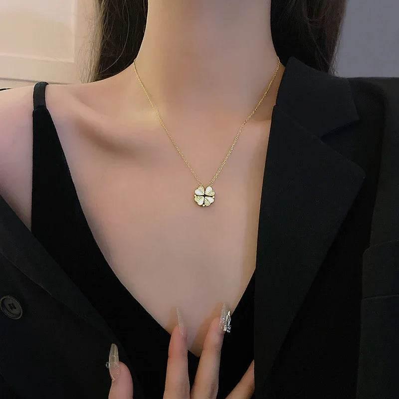 Luxury Four Leaf Clover Pendant Necklace – Crystal Heart Jewelry - ZA-Zola