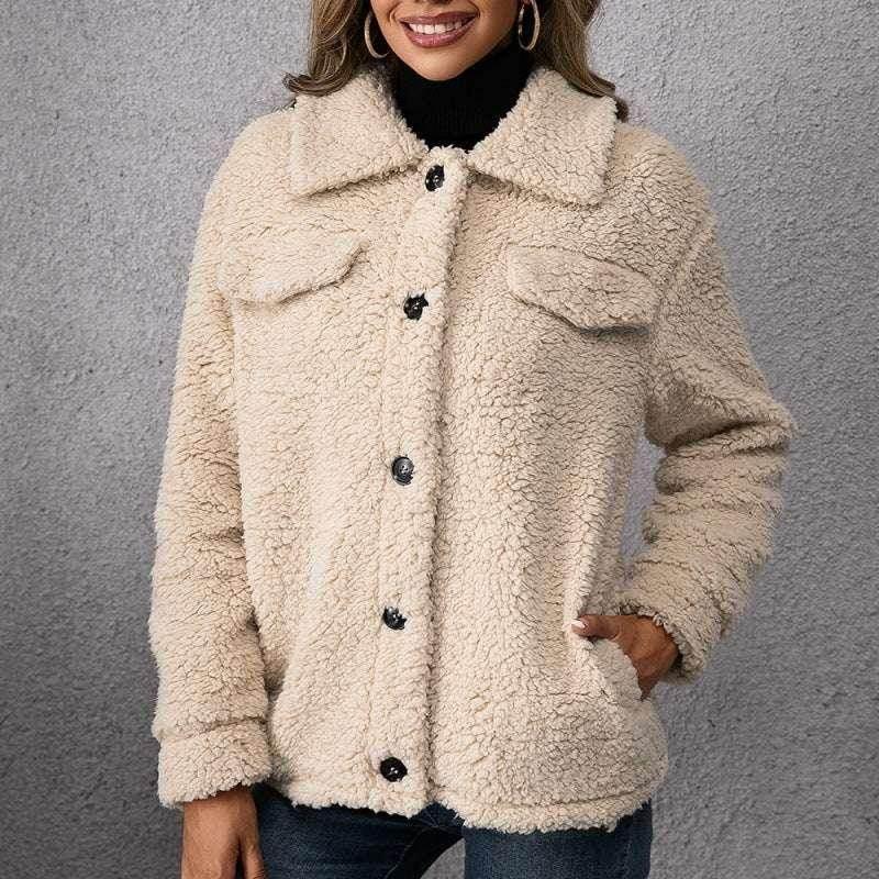 Lapel Single-Breasted Fleece Coat – Women’s Winter Jacket - ZA-Zola