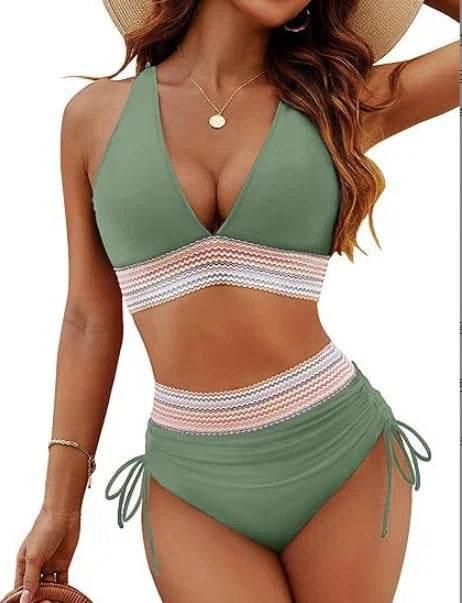 Color Block High-Waisted Drawstring Bikini Set | S–XL - ZA-Zola