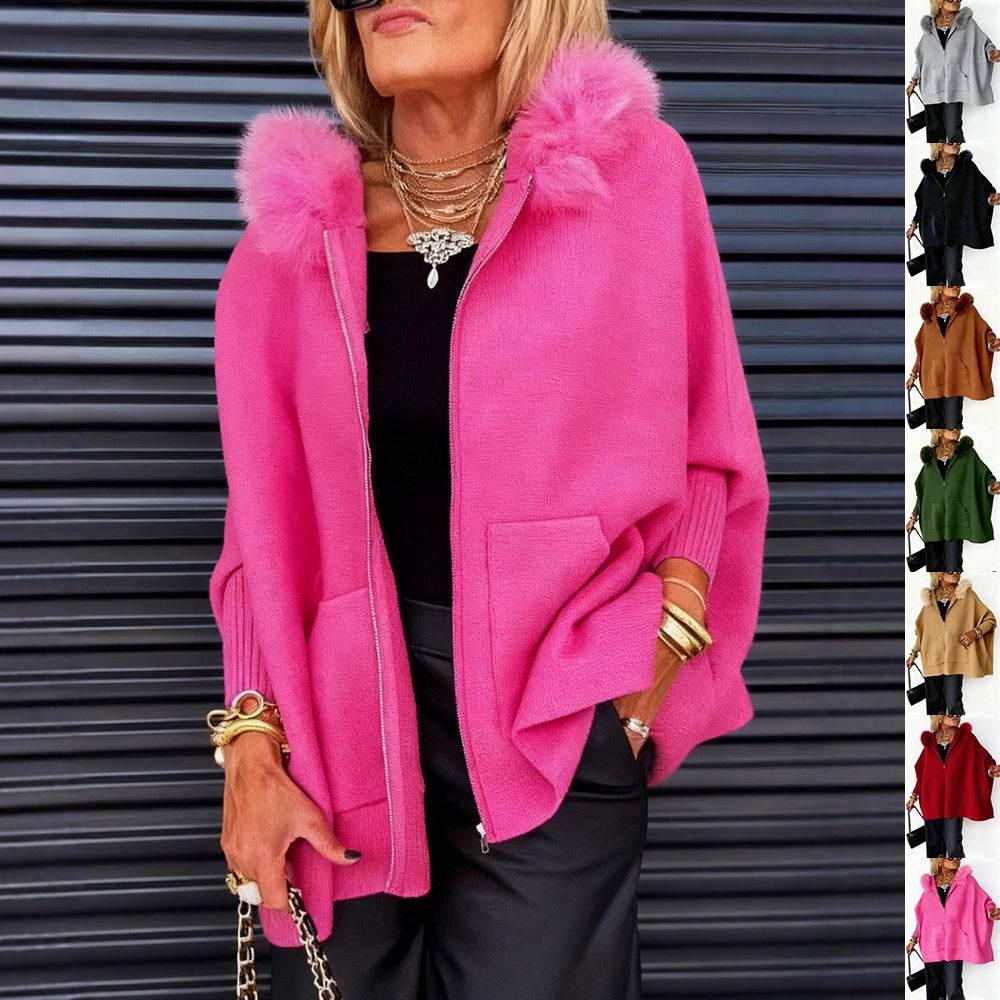 Plush Hooded Cardigan for Women | Warm Zip-Up Knit Jacket - ZA-Zola