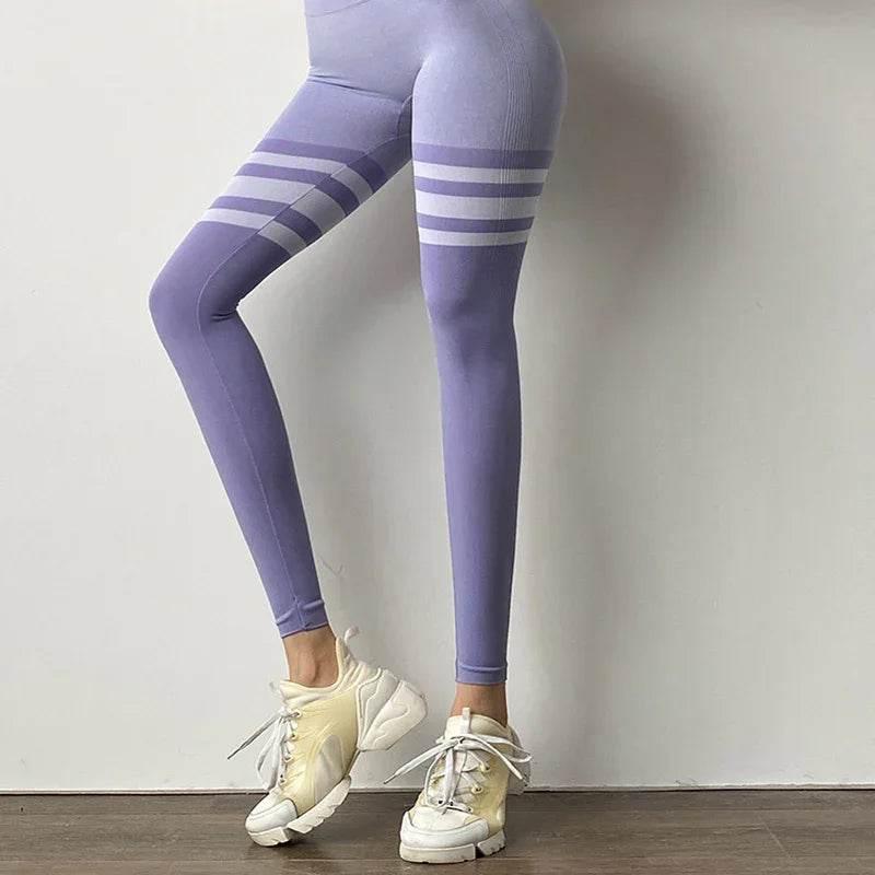 Stripe Fitness Leggings – High Waist, Tummy Control - ZA-Zola