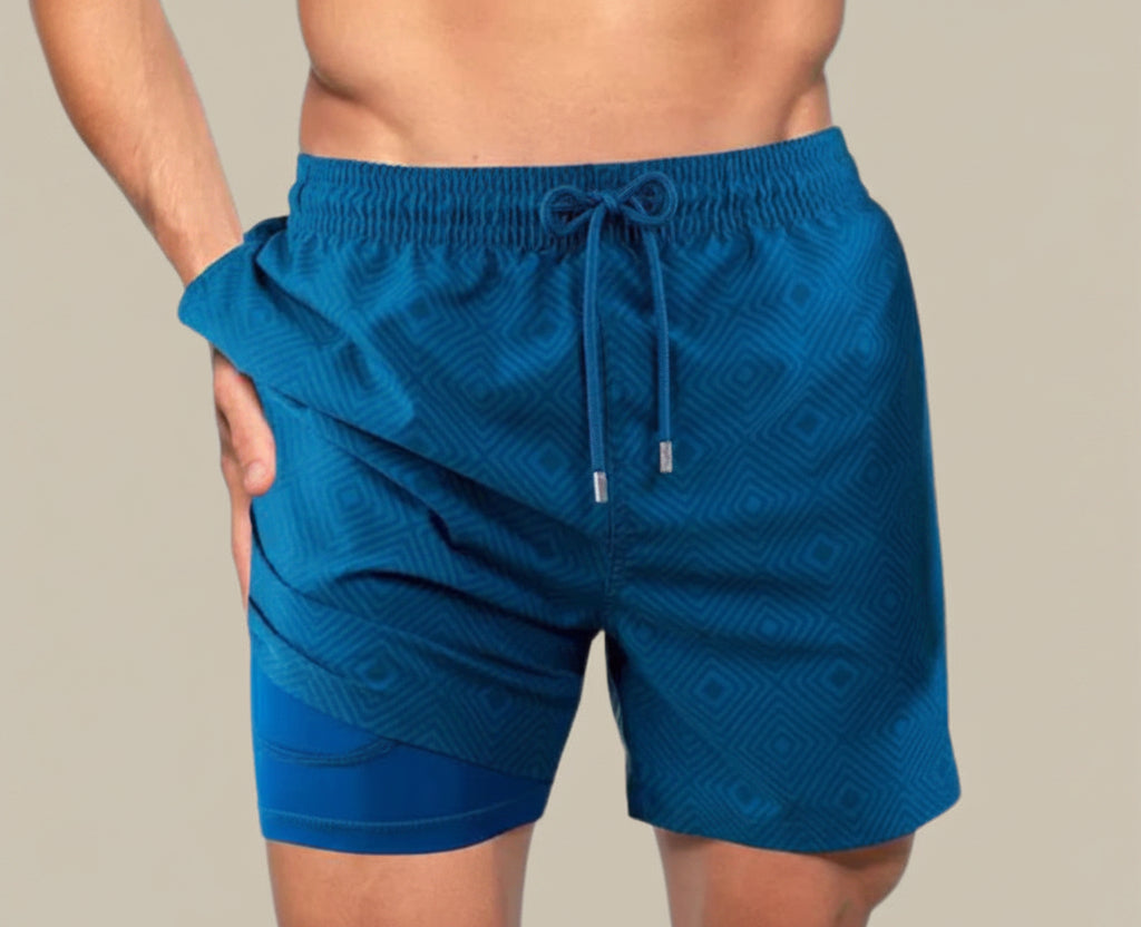 Men's Double-Layer Beach Shorts - 3D Digital Print Swim Trunks