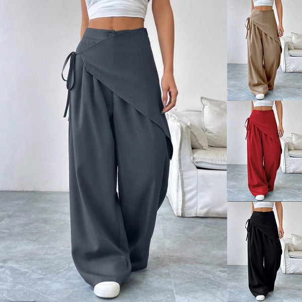Collage of wide-leg pants in various colors with a neutral background.