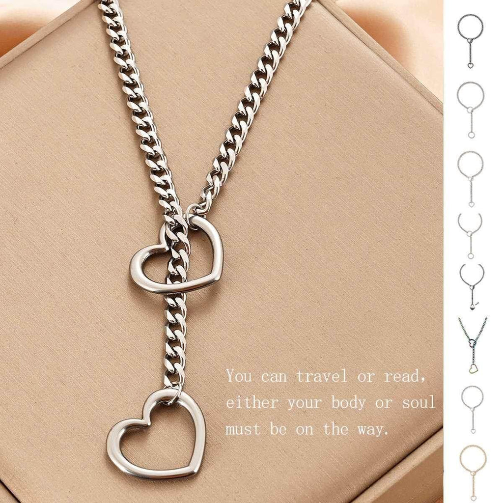 Stainless Steel Lariat Heart Necklace – Punk Rock Style - ZA-Zola