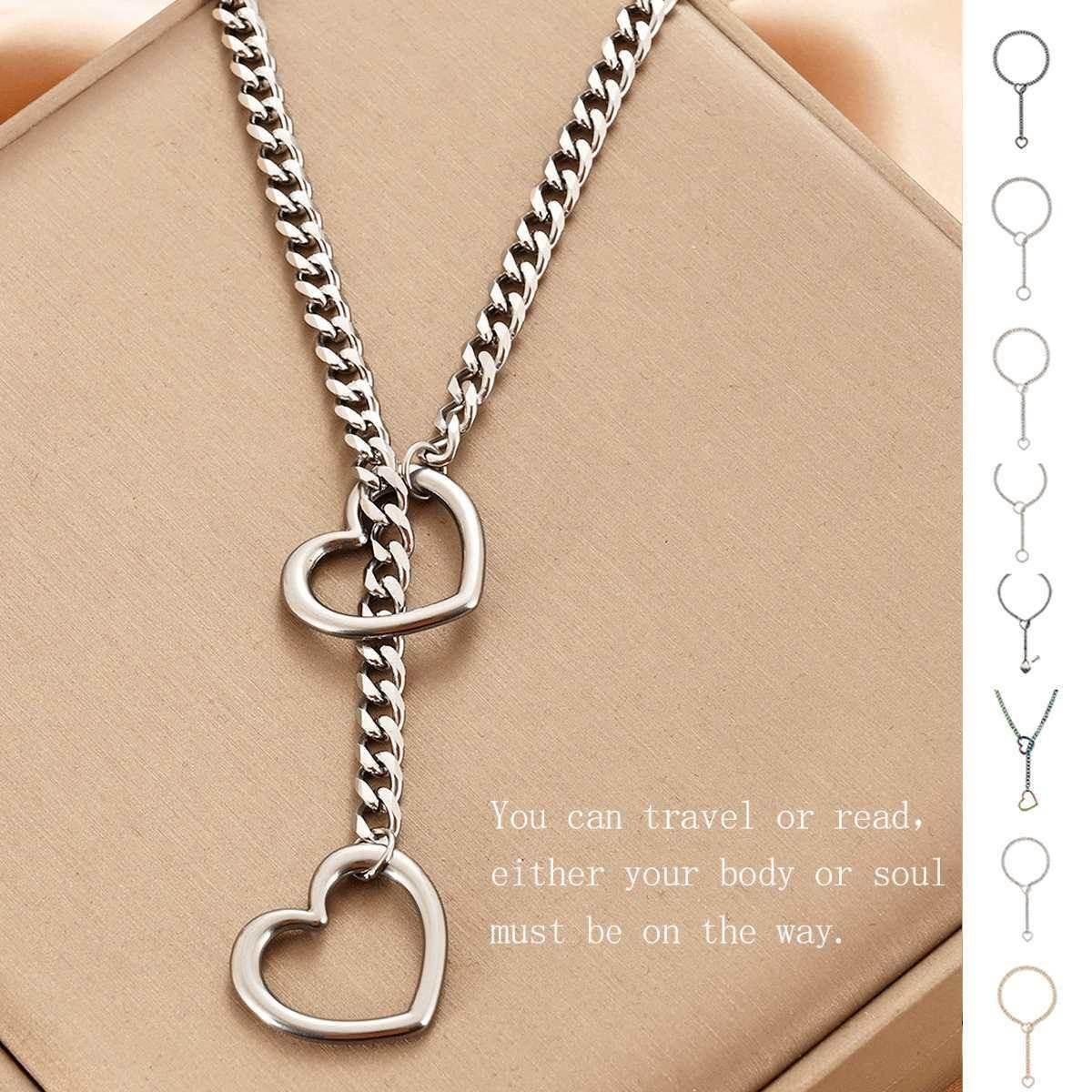 Stainless Steel Lariat Heart Necklace – Punk Rock Style - ZA-Zola