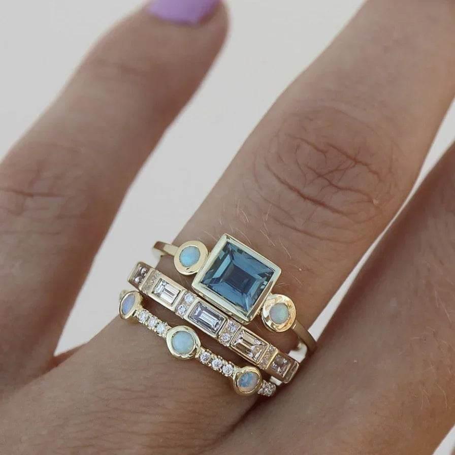 Women's Gold Gemstone Ring Set – 3 Pieces - ZA-Zola
