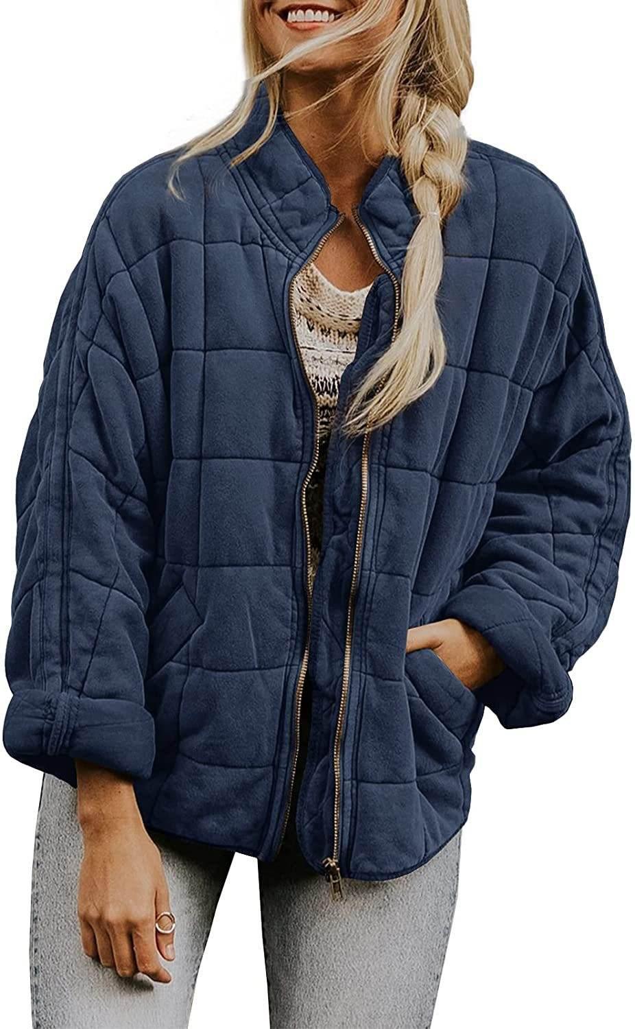 Winter Zip-up Stand Collar Coat for Women | Stylish Plaid Jacket - ZA-Zola