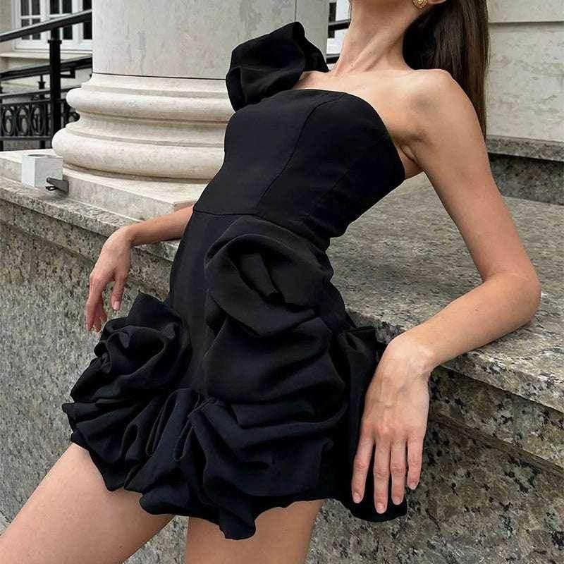 One‑Shoulder Ruffle Mini Dress for Party Nights - ZA-Zola