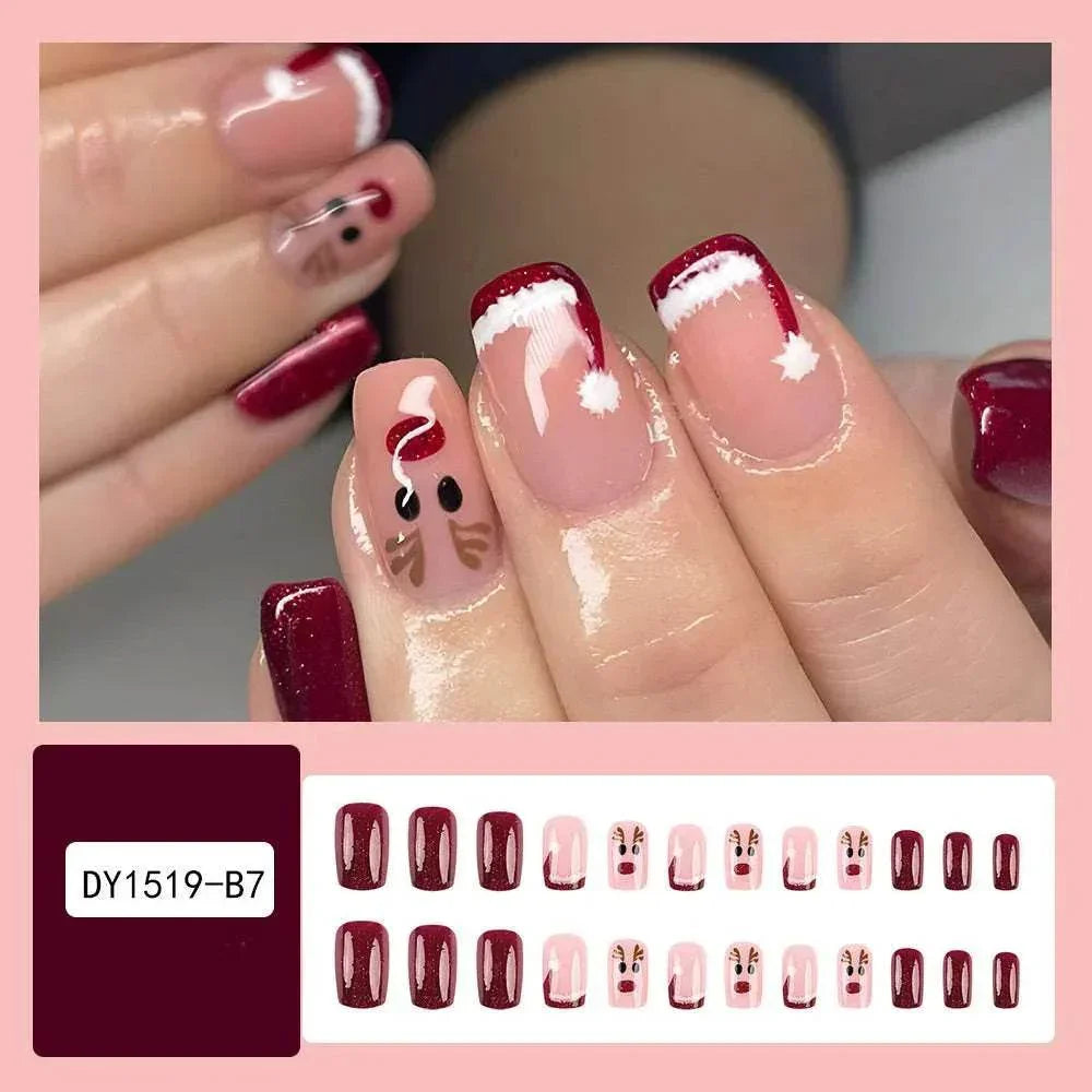 24pcs Christmas False Nails – Festive Snowflake Design - ZA-Zola