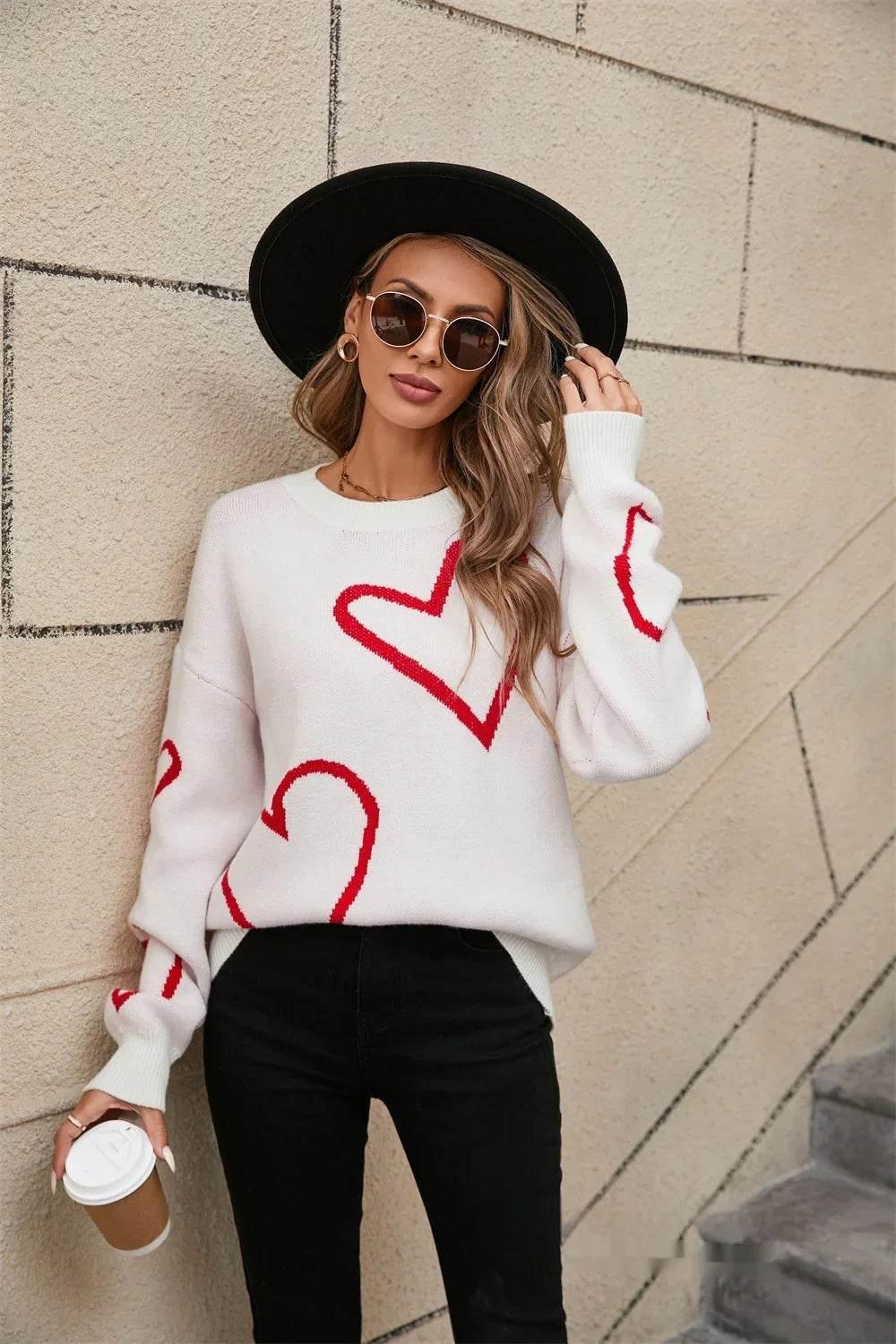 Valentine's Day Heart Sweater | Red & White Pullover - ZA-Zola