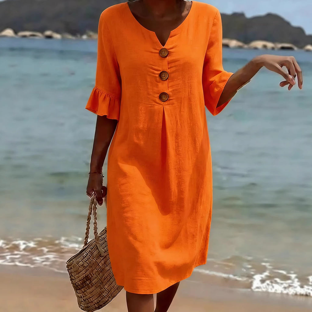 Summer Womens Solid Colored Cotton Dress | Casual A-Line Short Dress for Women