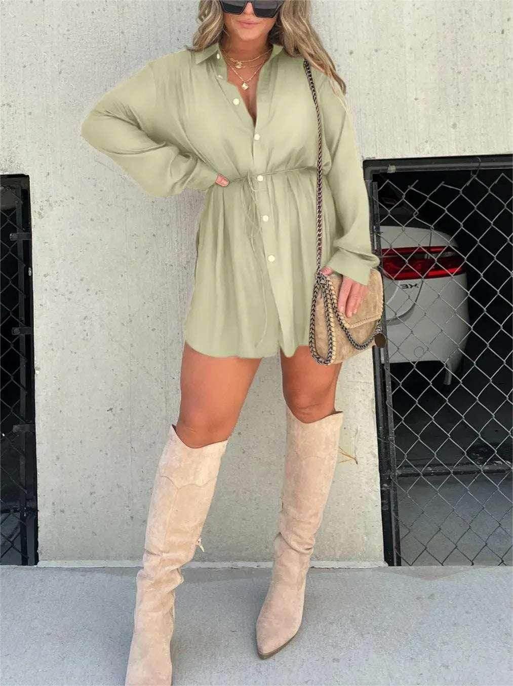 Long Sleeve Button Shirt Jumpsuit Women - ZA-Zola