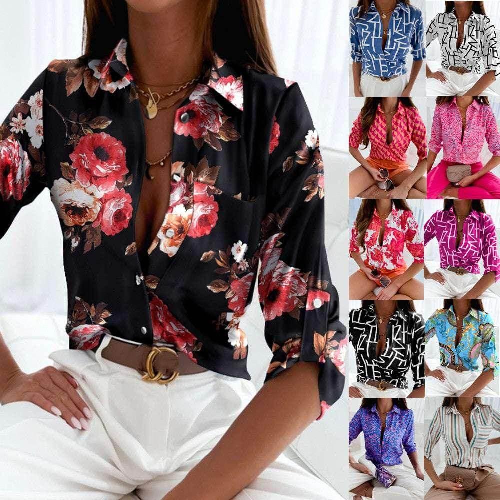 Long Sleeve V-Neck Printed Shirt – ZA-Zola - ZA-Zola