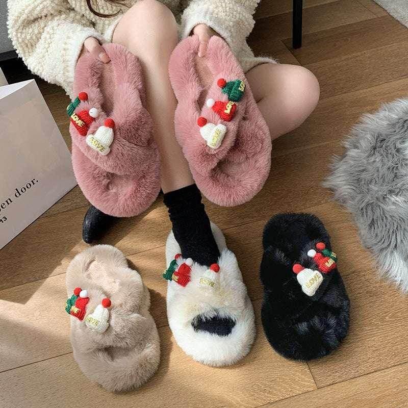 Christmas Hat Fluffy Slippers – Warm & Cute for Her - ZA-Zola
