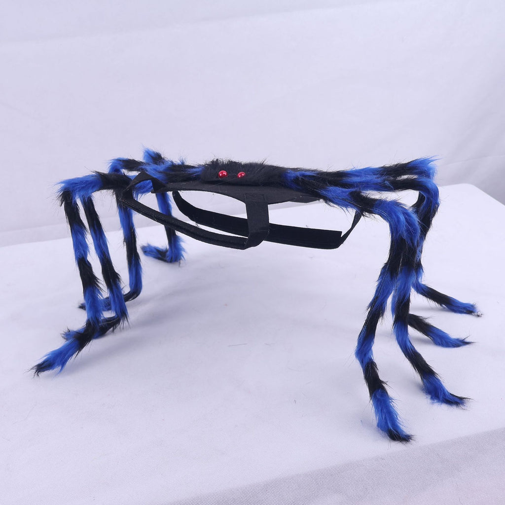 Glasses with blue and black spider-like arms on a white background