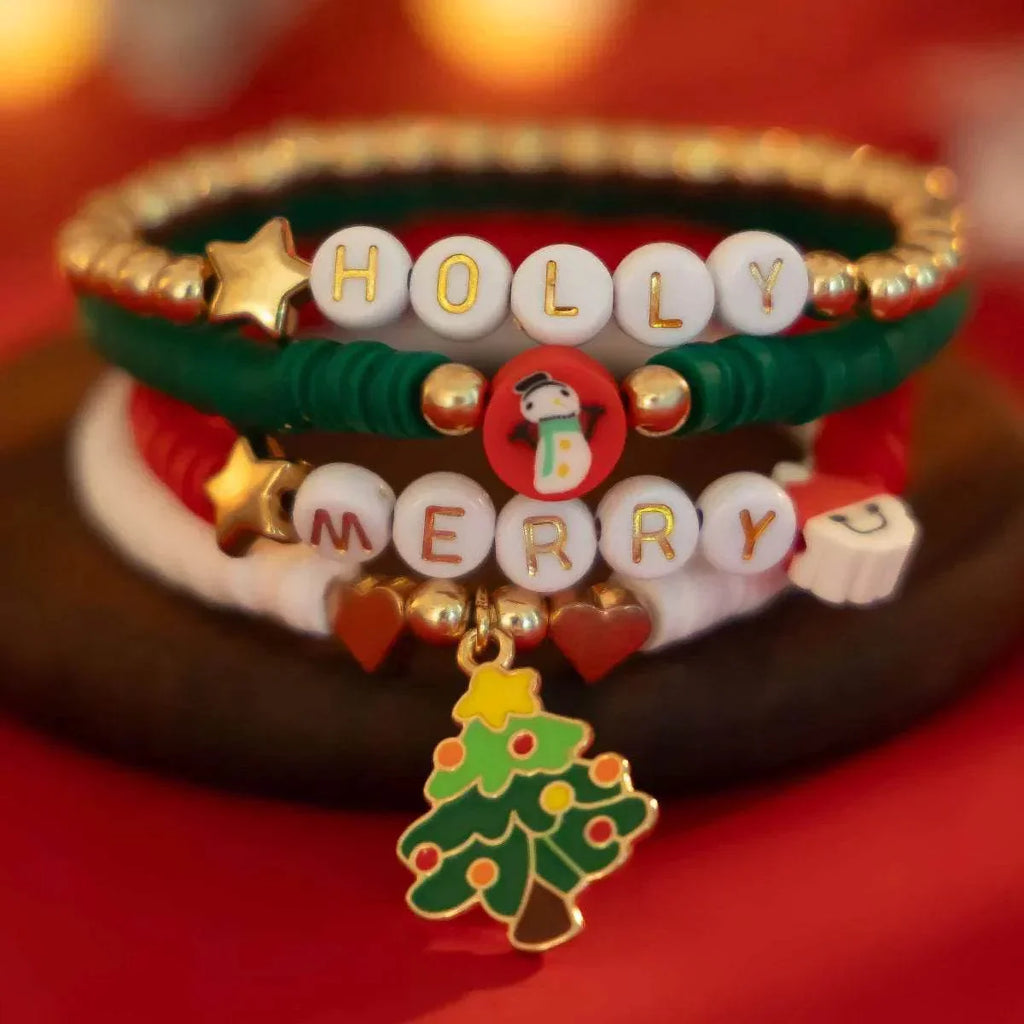 Festive Christmas Polymer Clay Bracelet Set | Holiday Gift - ZA-Zola