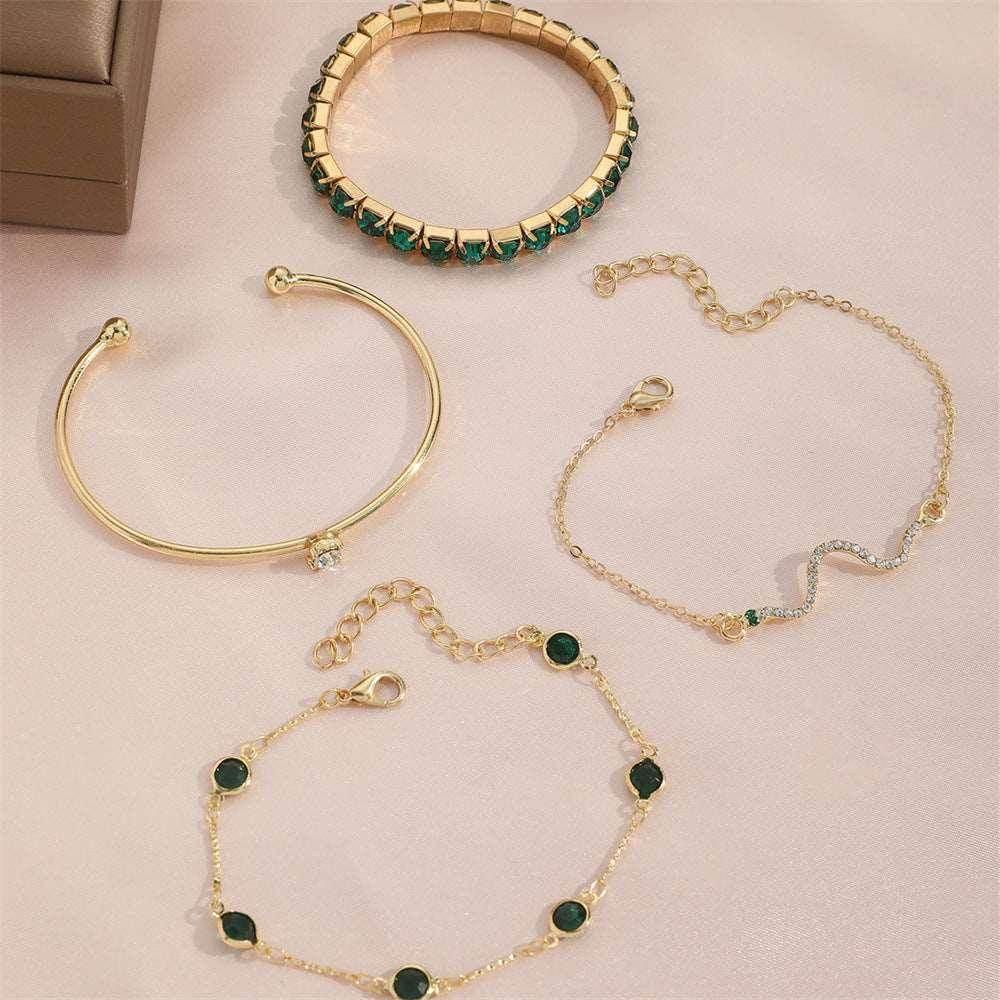 Green Diamond Stretch Bracelet Set | Women's Jewelry - ZA-Zola