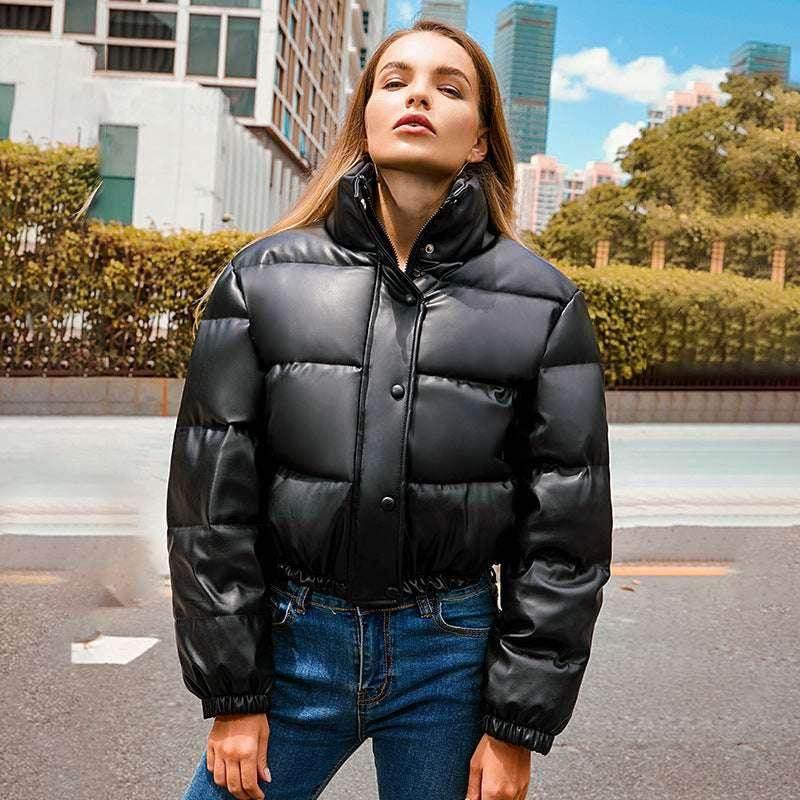 New Bread Winter Coat – Stand Collar Leather Jacket for Women - ZA-Zola